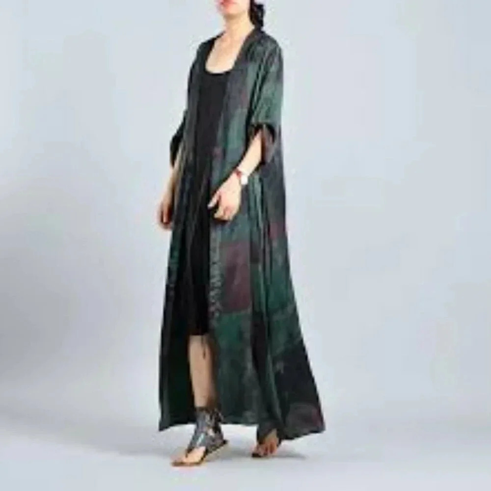 Vintage Linda For La Senza Floral Long Kimono  Robe Semi Sheer